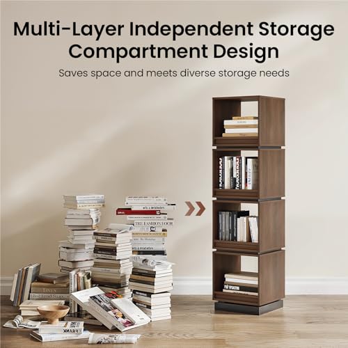 Image of ModernMate 4-Tier Rotating Bookshelf Tower, 360 Spinning Bookcase