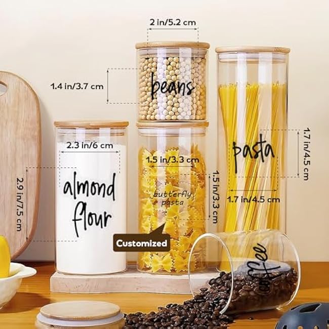 170PCS Food Pantry Labels, Kitchen Container Storage Labels Spice Organize Storage Jars Boxes Bottles Preprinted Black Script Clear Stickers - Water and Oil Resistant