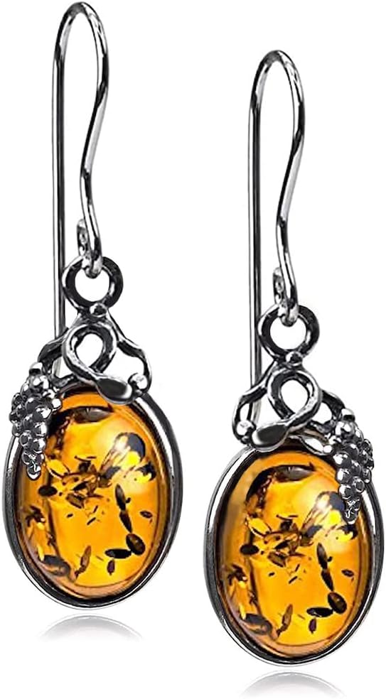 Ian and Valeri Co. Amber Sterling Silver Dangle Grape Leaves Earrings