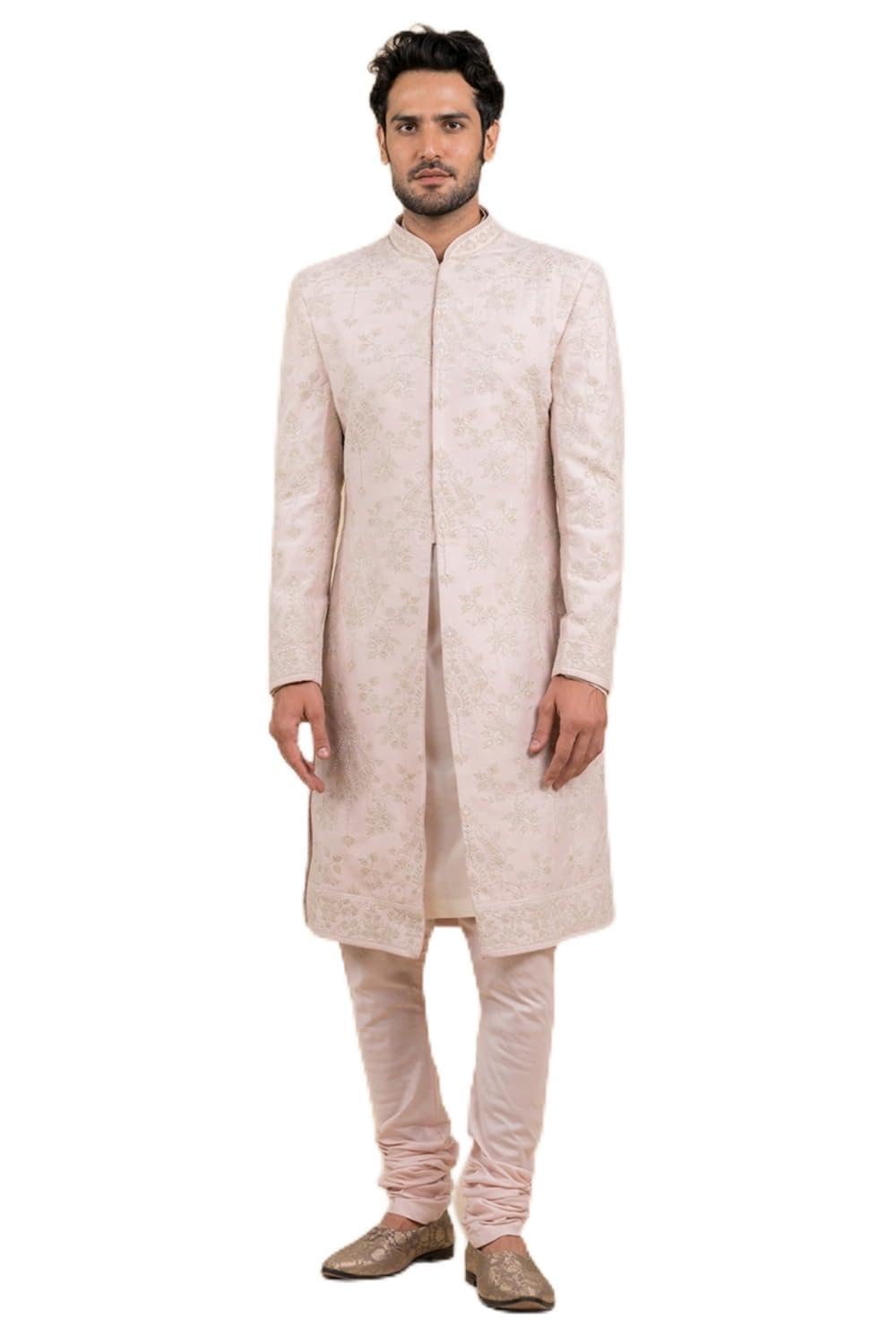 Pink Embroidered Sherwani In Pearl Highlights For Men-image-18