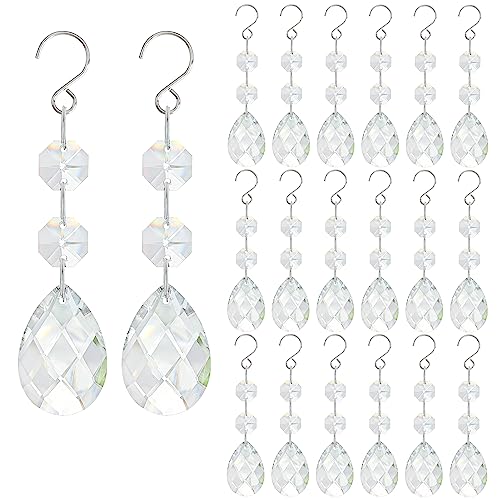 H&D HYALINE & DORA Lot de 20 pendentifs en cristal transparent de 38 mm, perles de cristal pour lustres, attrape-soleil avec crochets pour fenêtres, décoration d'intérieur