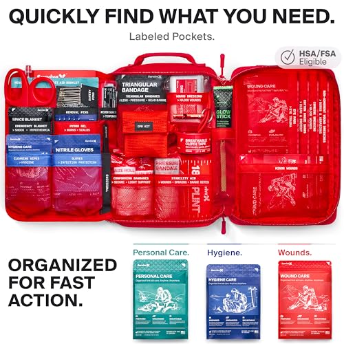 Large First Aid Kit for Car, Travel & Home - Emergency Kit for Hiking, Camping, Backpacking and Outdoors - Includes Zip Stitch Wound Closure Strips - Image 4