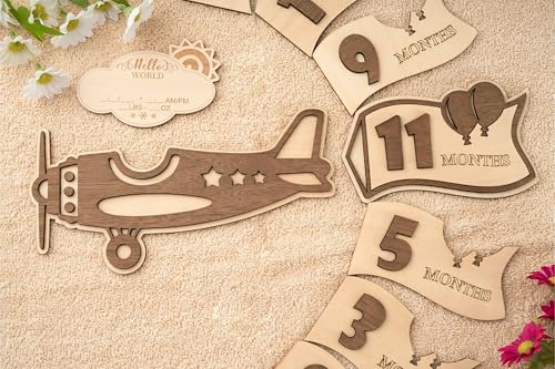 Image of American Elm Baby Monthly Milestone Airplane Set Growth Chart | Baby Milestone Props for Photoshoot
