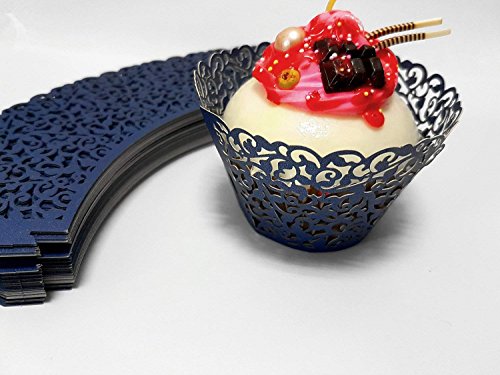 Yozatia 60Pcs Standard Navy Blue Cupcake Wrappers, Laser Cut Vine Lace Cupcake Decorative Liners For Party Supplies (Navy Blue) #TOP3