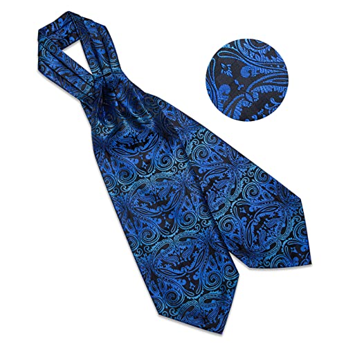 Image of DiBanGu 3PCS Ascot Ties for Men Wedding Jacquard Woven Silk Ascot Cravat for Men Cravat Tie and Pocket Square Set