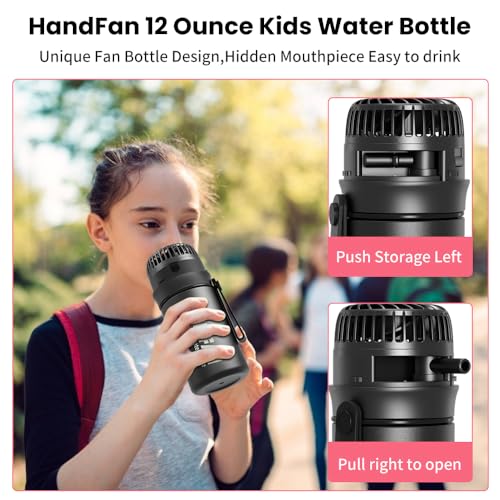 HandFan Kids Water Bottles With Fan Sport Insulated Water Bottle With Straw&Handle Leak Proof Vacuum Stainless Steel Water Jug - 12oz - Image 2