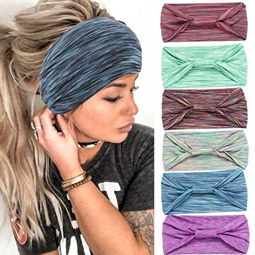 Gortin Boho Headbands Stretch Wide Hair Bands Black Elastic Yoga Sweatband Knoted Turban Headband Cloth Twist Head Wraps Stylish Head Bands for Women and Girls 3 Pcs (V-Stripe 2)