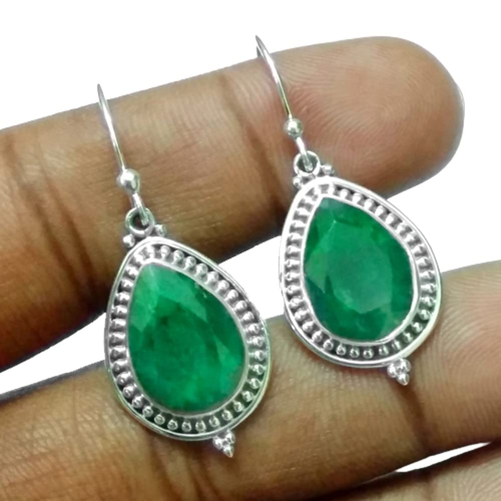 925 Sterling Silber Smaragd Edelstein handgefertigte Ohrringe, Silver Earrings for Womens Gift