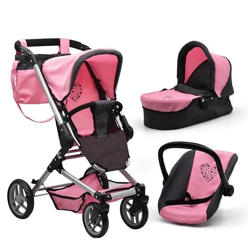 Baby Doll Convertible Stroller 3 in 1 Bassinet and Rear Facing Seat Buggy Foldable Toy Pram for...
