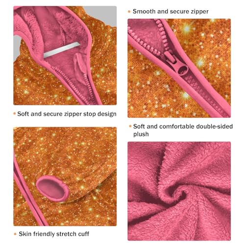 Orange Glitter Toddler Fleece Jacket Baby Girls Hooded Zipper Long Sleeve Thick Warm Outerwear 3-10 Years3