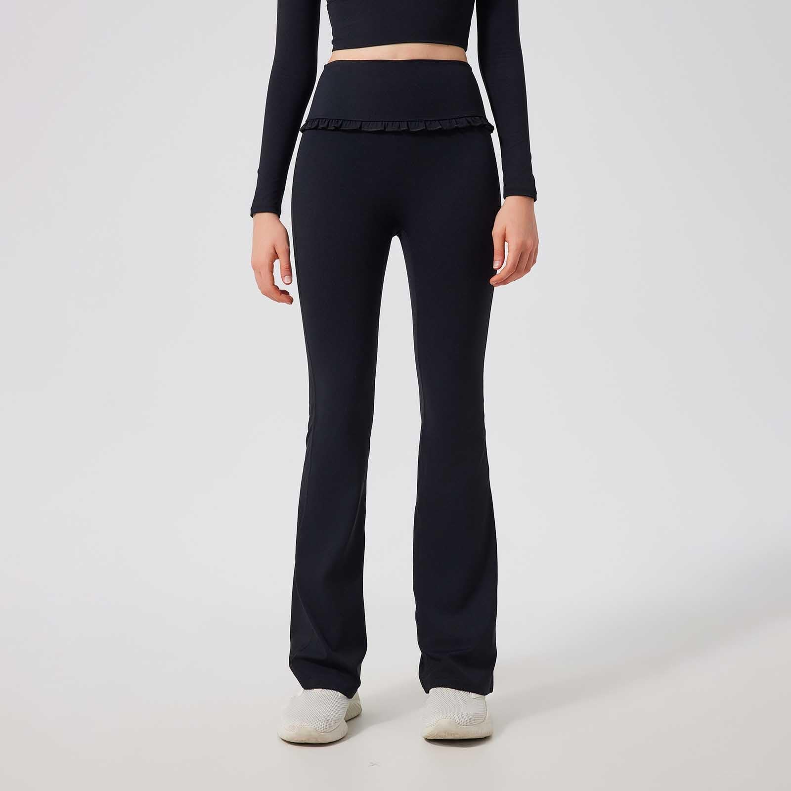 Ausgestellte Yogahose mit Rüschen und hoher Taille, schlankmachende Sporthose