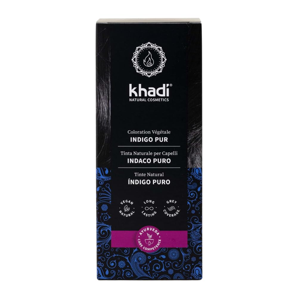 khadi PURE INDIGO VEGETABLE HAIR DYE - Give your hair a mysterious and deep blue black color - 100% vegetable and natural - 100g