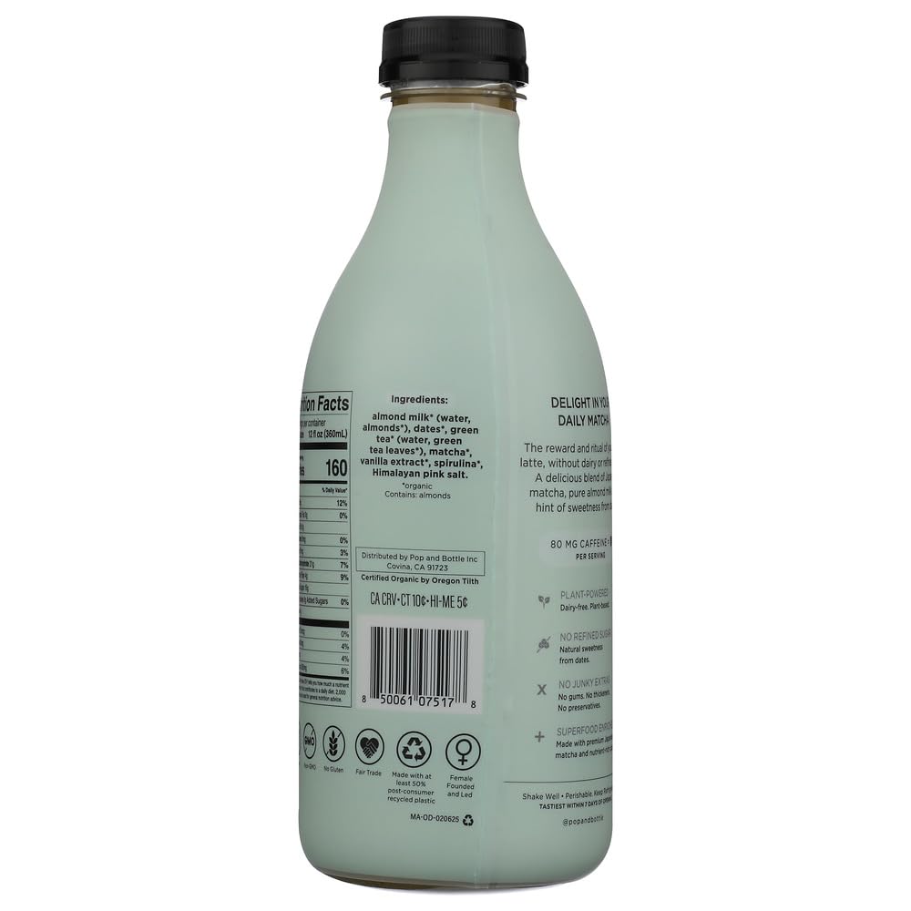 POP AND BOTTLE Organic Matcha Cold Brew Almond Milk Latte 32 FZ — view 5
