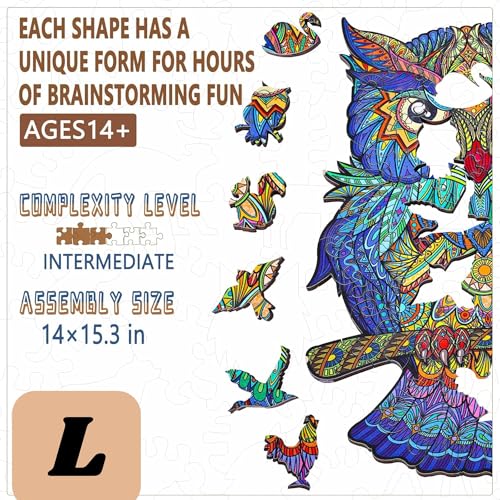 Image of MONKEYTAIL Whimsy Wooden Jigsaw Puzzle for Adults - Laser-Cut Pieces, 3D Puzzle Box as Birthday Gift for Boys & Girls - Brain Teaser, Home Decor & Family Game (GZOW, Size: Large)