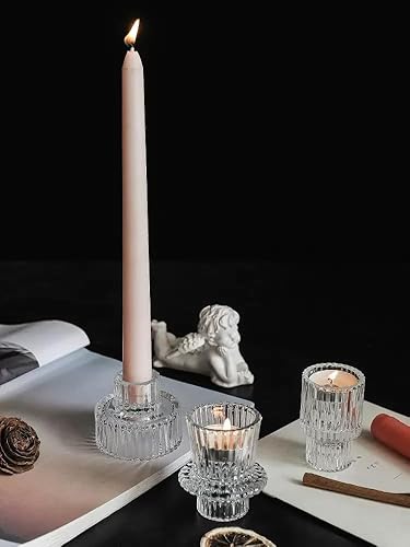 Miniatura 4 de Vixdonos Portavelas de Vidrio Portavelas de Velas de Té para Centros de Mesa, Decoración de Bodas y Fiestas de Cena (3 Piezas, Transparente)