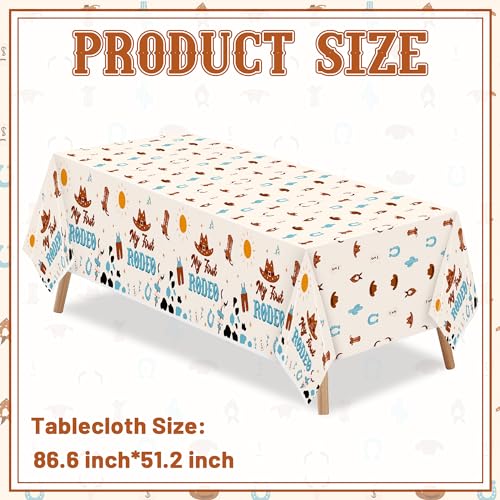 Image of K1tpde 3PCS My First Redeo Birthday Party Tablecloths Western Theme Cowboy Table Covers for Kids Blue Cowboy 1st Plastic Table Cloth for Boy Redeo Themed Party Decoration Supplies