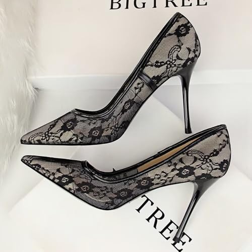 Hee grand Women Sexy Pointed Toe Lace High Heels Comfort Work Pumps Ladies Stilettos Bridal Dress Shoes for Wedding4