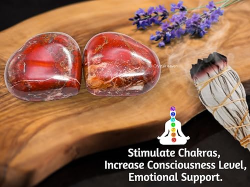 Image of Certified Brecciated Jasper Crystal Heart Palm Pebbles Stones for Anxiety Stress Relief Massage - AAA Grade Original Healing Gemstone Agate Heart Palm Stone for Yoga Meditation Spiritual