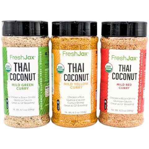 FreshJax Organic Thai Coconut Curry Powder - Red, Yellow and Green | 3 Extra Large 6.5 oz Bottles | Non GMO, Gluten Free, Keto, Paleo, Organic Curry Powder | Handcrafted in Jacksonville Cover