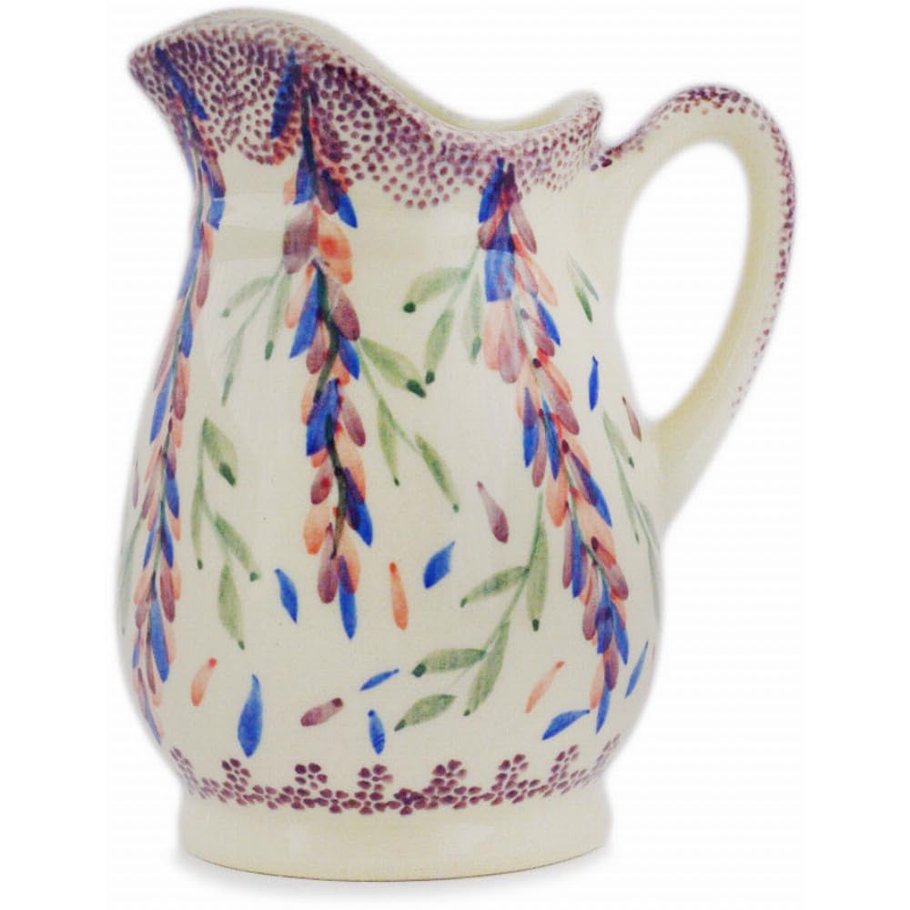 Authentic Polish Pottery Creamer Signature UNIKAT in Lupine Surprise Design Handmade in Boles?awiec Poland by Ceramika Dalia + Certificate of Authenticity