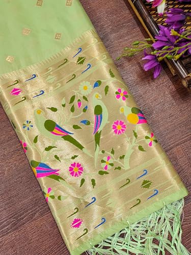 Image of DEVANGI Women's Woven Paithani Banarasi Silk Dupatta /Chunni For Women, Floral Print 1 Meter Wide and 2.3 Meter Length Printed Designer Dupatta /Chunni For Girls