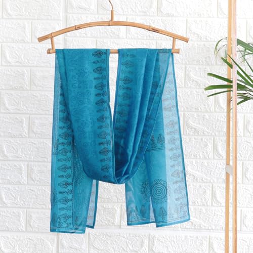 NOVICA Artisan Handmade Cotton Silk Shawl Blend Wrap Patterned Accessories Shawls Blue India Block Print ' Turquoise Bihar'3