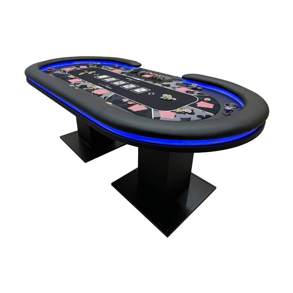 Home Deluxe Pokertisch Flush mit LED Beleuchtung und Getränkehalter für bis zu 9 Personen
