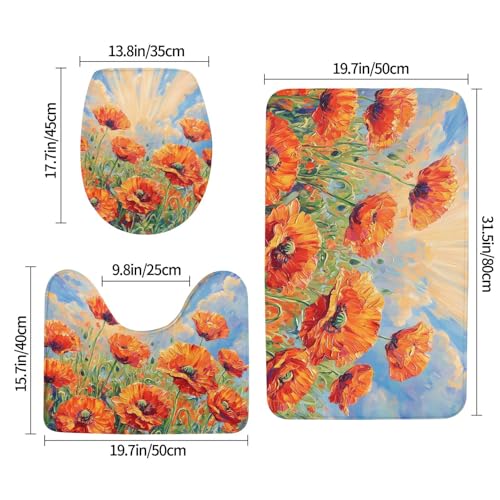 Juego de alfombras de baño Blue Sky de 3 piezas con estampado floral 3
