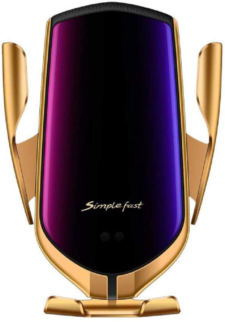 Mighty-eagle Automatic Clamping Smart IR Sensor Car Mount Phone Wireless Charger Holder Rack For Car,10W Wireless Charger Mount Car Vent Clip (Gold)