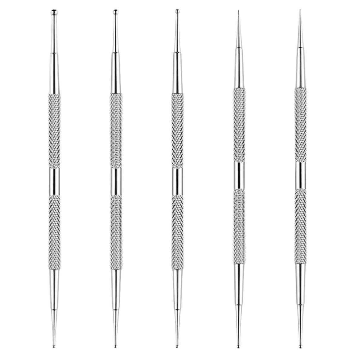 Nail Dotting Pen Set Dot Sizes Stainless Steel 5pcs with Dual-ended Design, for Rhinestone Application Nail Art, DIY, and Salon Use