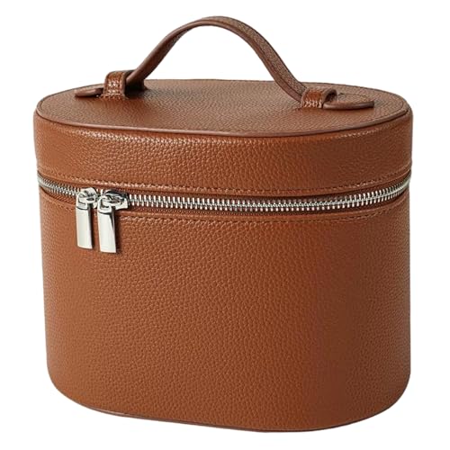 Bolsa de maquillaje de cuero para mujeres organizador de cosméticos de viaje con asa