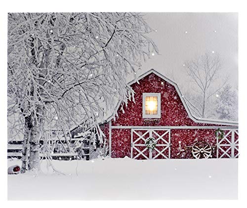 Oak Street Christmas Winter Scenes 17"x14" LED Art Canvas Light up Pictures (17"x14", Winter Red Barn OSW186378)