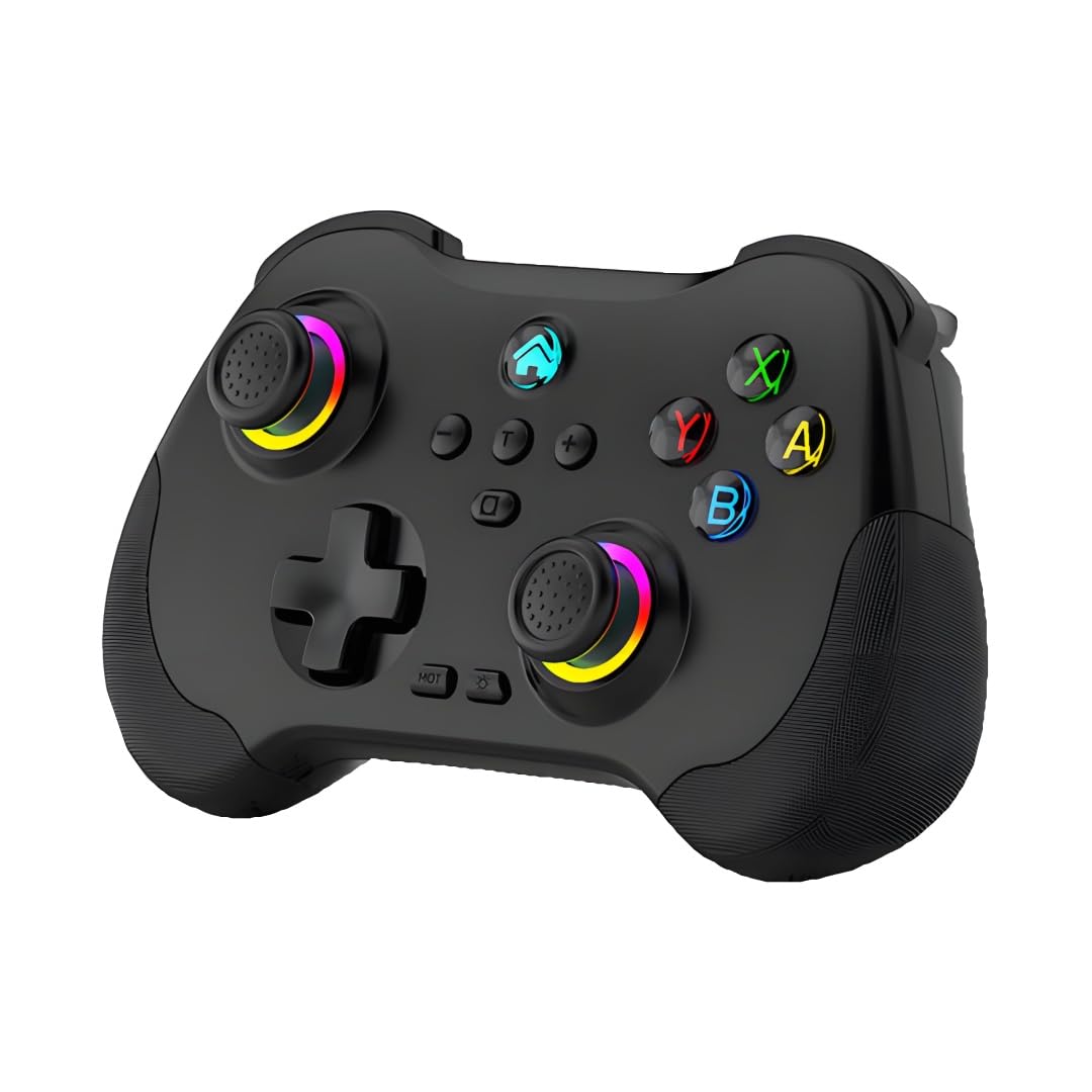 Wireless Game Controller with Hall Joysticks, LED Lights, Programmable Macro Buttons, Dual Vibration, 6-Axis Motion Control – Bluetooth Gamepad for PC, Android, Steam, TV Console (Black)