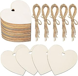 20 Pack Valentine's Day Wooden Hearts Embellishments with Twine Unfinished Rustic Blank Heart Shaped Wood Decoration with Holes Hanging for DIY Crafting Gifts Arts
