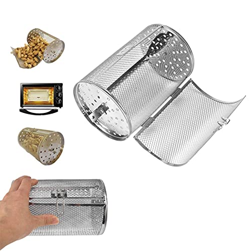 HERCHR Panier de rôtisserie, Tambour de rôtissoire de Panier de Gril en Acier Inoxydable pour la Cuisson de Noix, Haricots, Panier d'arachide, Barbecue, 12 x 18 cm