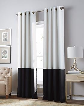 Curtainworks 1Q80660GWT Kendall Color Block Room Darkening Grommet Curtain Panel، 84 بوصة، أبيض/رمادي معتم