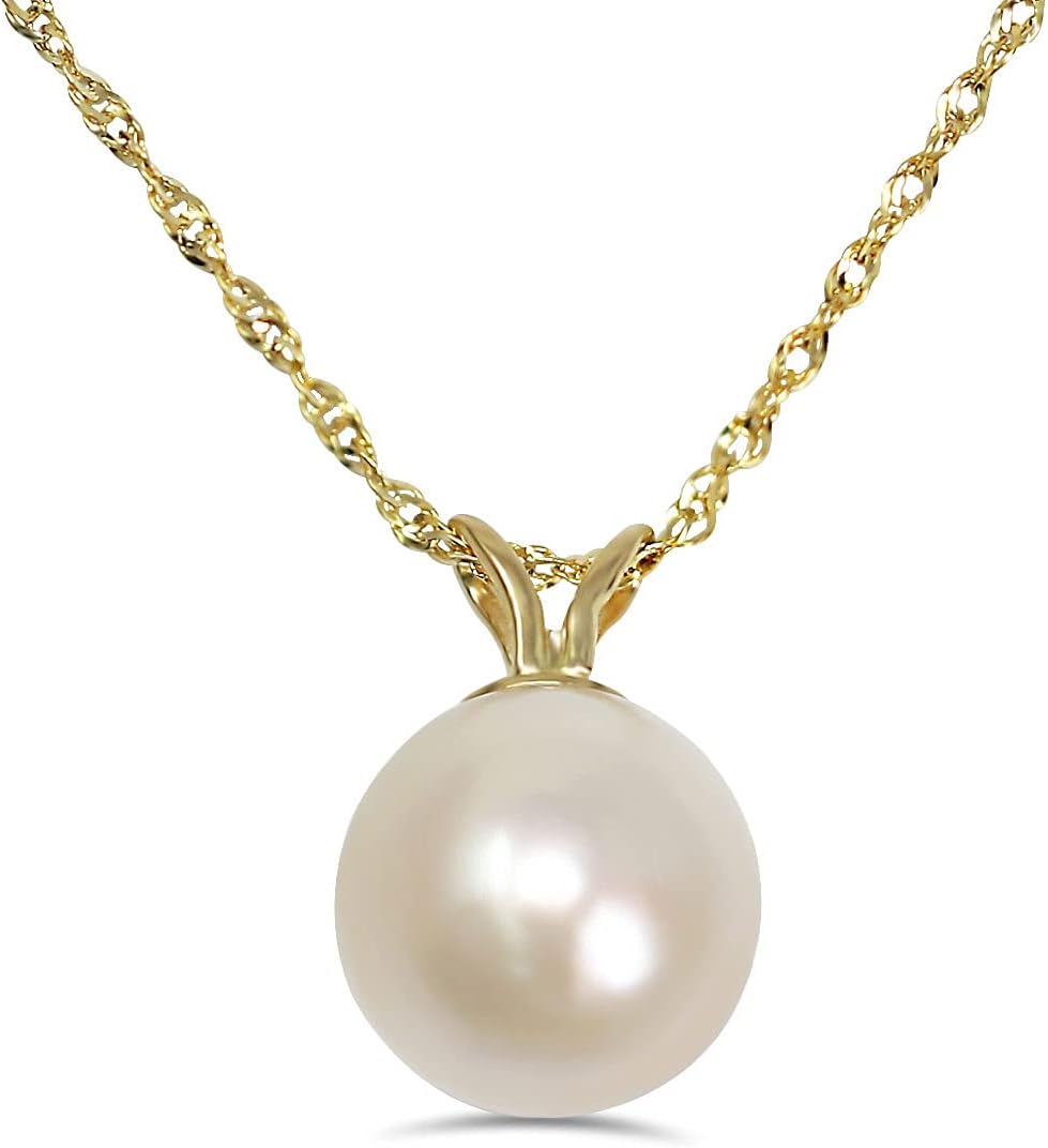14K Yellow Gold Freshwater Pearl 9mm Pendant Necklace