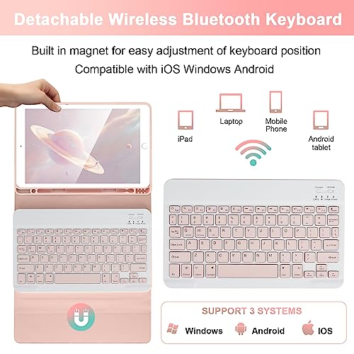 Lively Life iPad Keyboard Case - 9.7 inch, Detachable Bluetooth Keyboard for iPad Pro/Air, Auto Wake/Sleep & Built-in Pencil Slot - Pink - Image 3