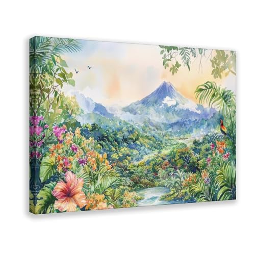 HKXAG Costa Rica Watercolor Poster Landscape Wall Art Costa Rica Wall Hanging Home Décor Gift Art Lovers Canvas Poster Bedroom Decor Room Frame 20x30inch