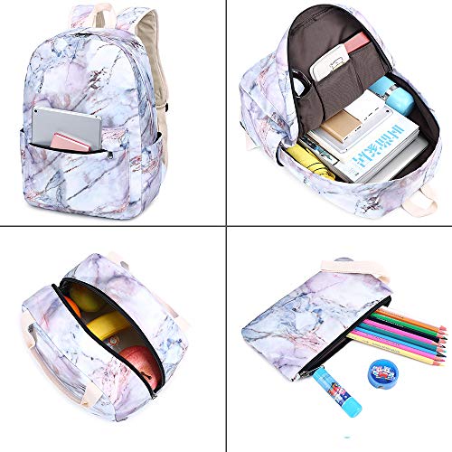 Bluboon Teen Girls School Backpack Kids Bookbag Set With Lunch Box Pencil Case Travel Laptop Backpack Casual Daypacks (Marble 5) #TOP1