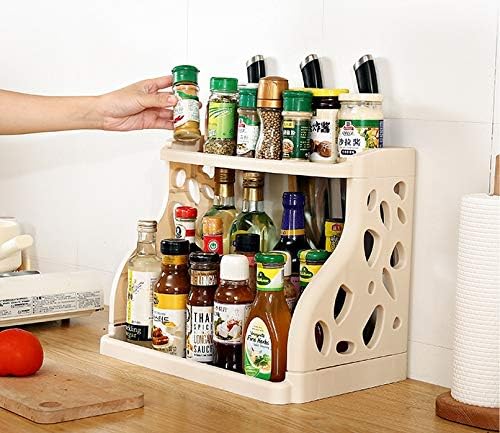 2Tier Kitchen Cabinet Spice Rack Organizer,Standing Rack Kitchen Countertop Storage Organizer Shelf Holder,By Cq acrylic