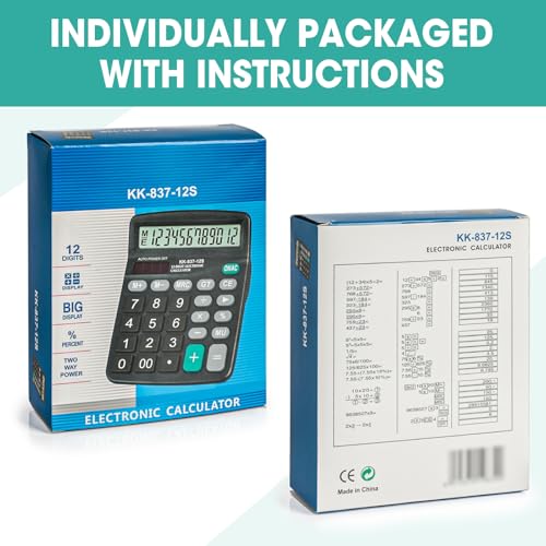 Image of 5 Pack Calculator Bulk, 12 Digits Calculators Desktop with Large LCD Display and Sensitive Butto, Solar and Battery Dual Power, Desk Calculator for Office, School, Home