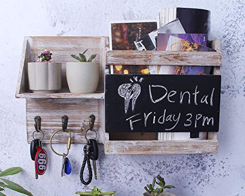 Ibwell Wall Mount Entryway Mail Organizer Key Hooks, Leash Hanging, Home Decorative Floating Wood Shelf(Blackboard Shelf) #TOP3