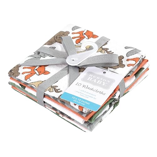 Image of Hudson Baby Unisex Baby Flannel Cotton Poly Washcloths, Wild Forest 10-Pack, One Size
