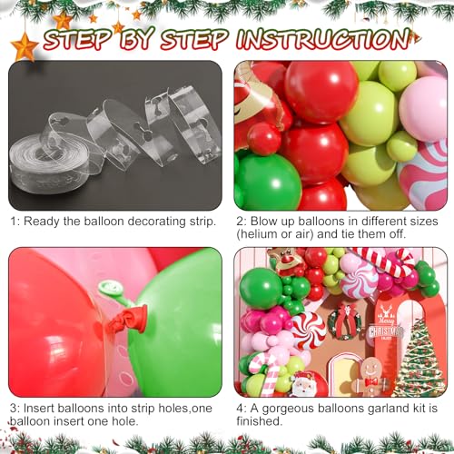 Image of Christmas Arch Kit, Red Pink Green Latex Balloon Garland for Xmas Party | Christmas Party Decorations with Red Pink Green Candy Crutch Balloon Garland for Holiday Celebrations and Seasonal Events