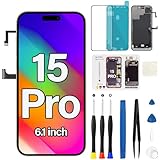 for iPhone 15 Pro Screen Replacement with Earpiece Flex Cable Proximity Sensor 3D Touch LCD Front Screen Display Frame Digitizer Full Assembly Repair Tool Kit A3102 A2848 A3101 A3104 6.1 inch