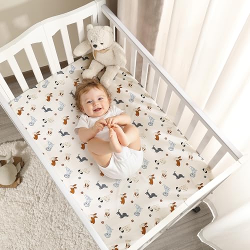 Image of PHF 3 Pack Soft Mini Crib Sheets, Pet Dogs Pack N Play Sheets for Baby Boys Girls, No Slip Universal Fit for Pack N Play, Playard, Portable and Mini Crib Mattresses, Pet Dogs