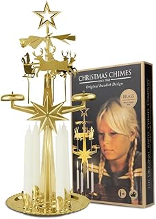Original Swedish Christmas Chimes, Santa, Carousel and 4 Candles – Scandinavian Spinning Festive Chimes for Christmas, Best Memorial Gift Since 1948, Home Decorations - Brass
