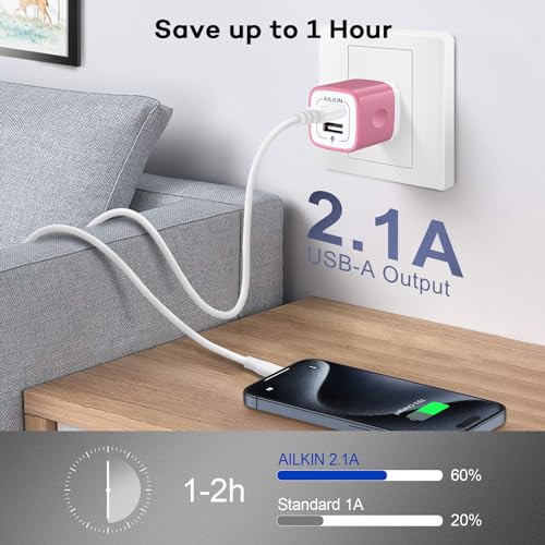 Image of USB Wall Charger, Charger Block, AILKIN Multiport Fast Charge Power Brick | i Phone Cube for iPad, iPhone, iPod, Samsung Galaxy, Motorola, Moto, PS5, Huawei, HTC, LG, USB A Charging Box, AC Adapter