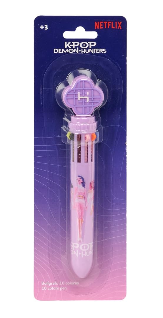 K-POP Demon Hunters – Stationery – Retractable Pen Display 10 Colours, Gift Case and Metallic, Pencil Case, Ideal for Children, Comfortable and Versatile, 7 x 22 cm